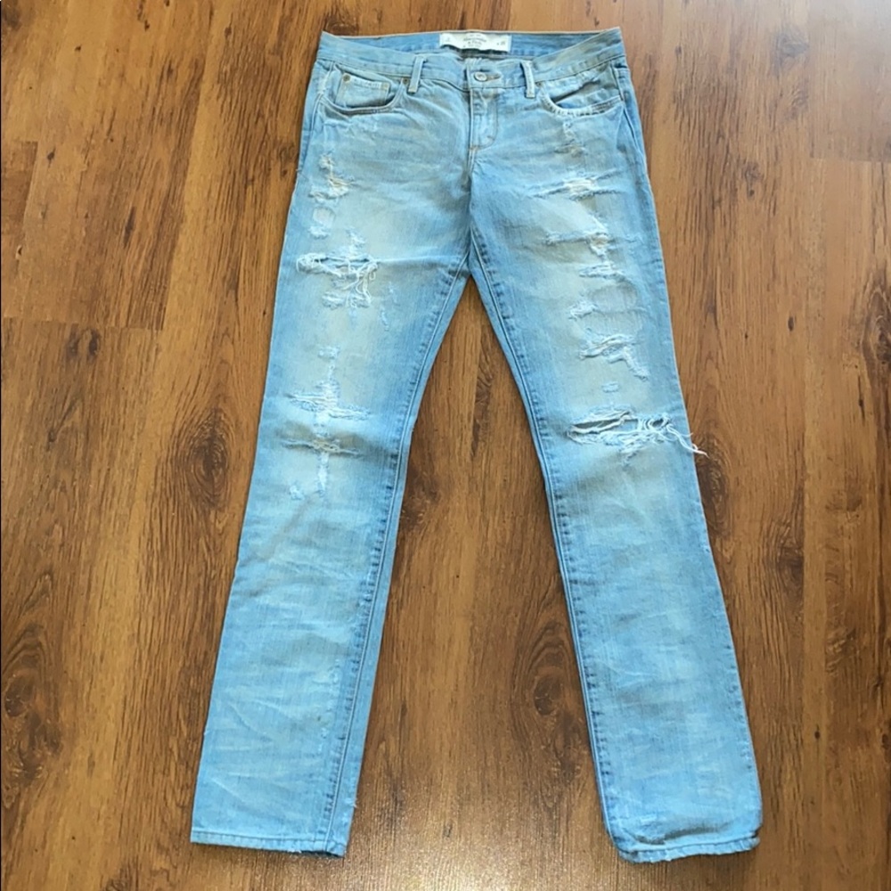 Abercrombie & Fitch distressed, light wash denim.